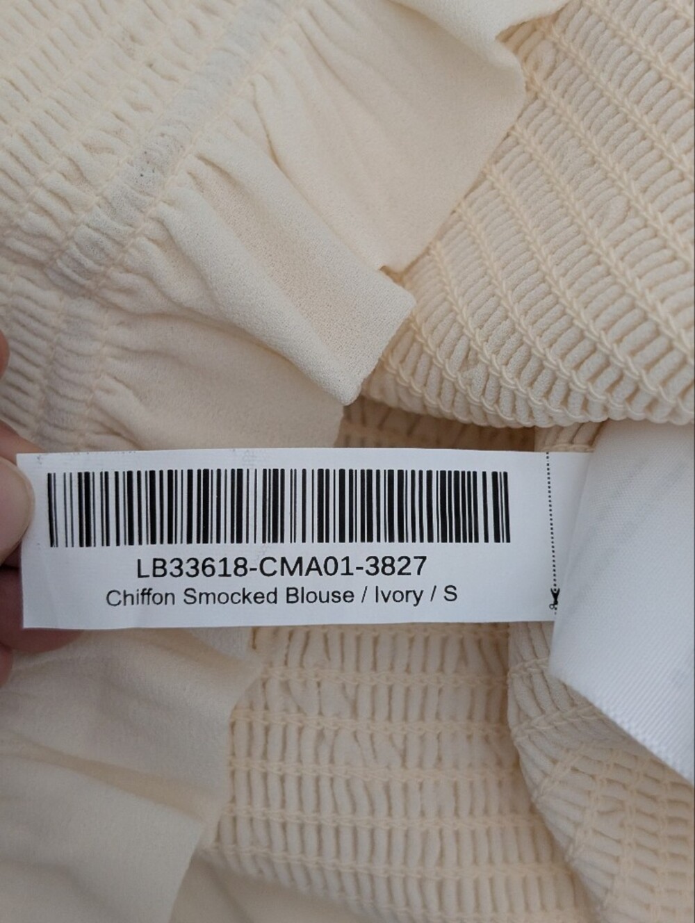 Quince Ivory Smocked Chiffon Blouse Size S Long Balloon Sleeve Cottage Old Money - Picture 11 of 12
